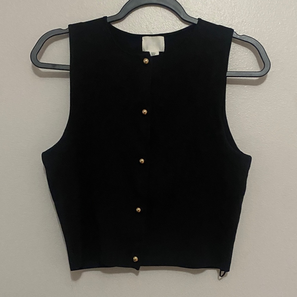 H&M Black Vest Top with Gold Buttons